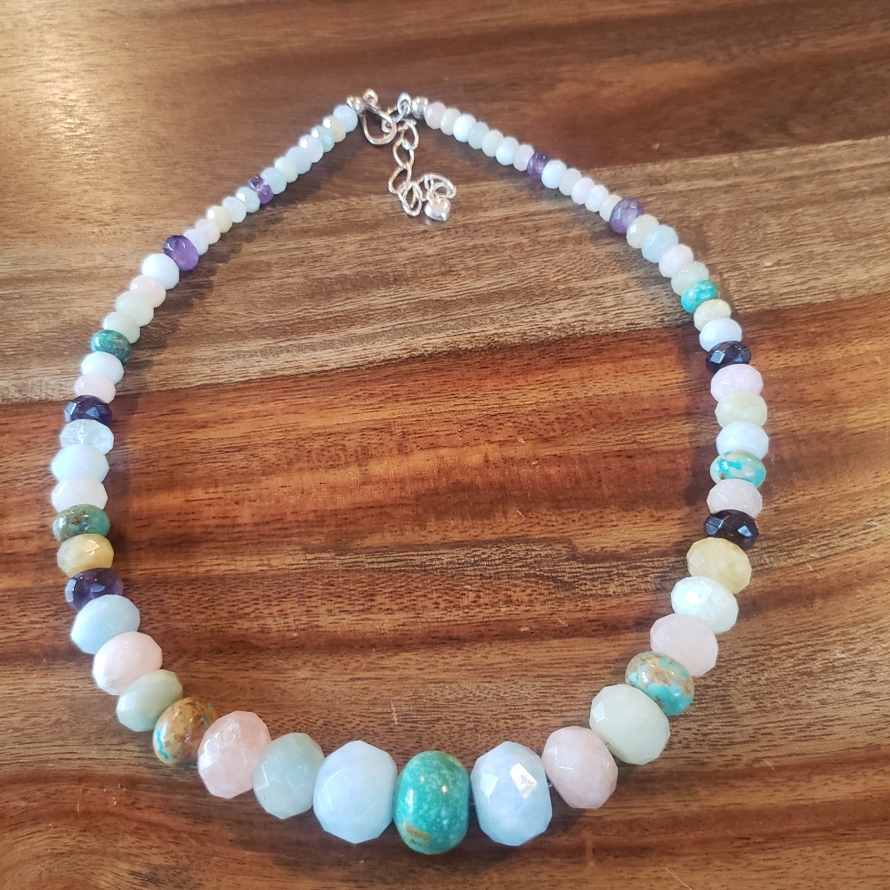 Jay King gem stone necklace graduated faceted 925 silver